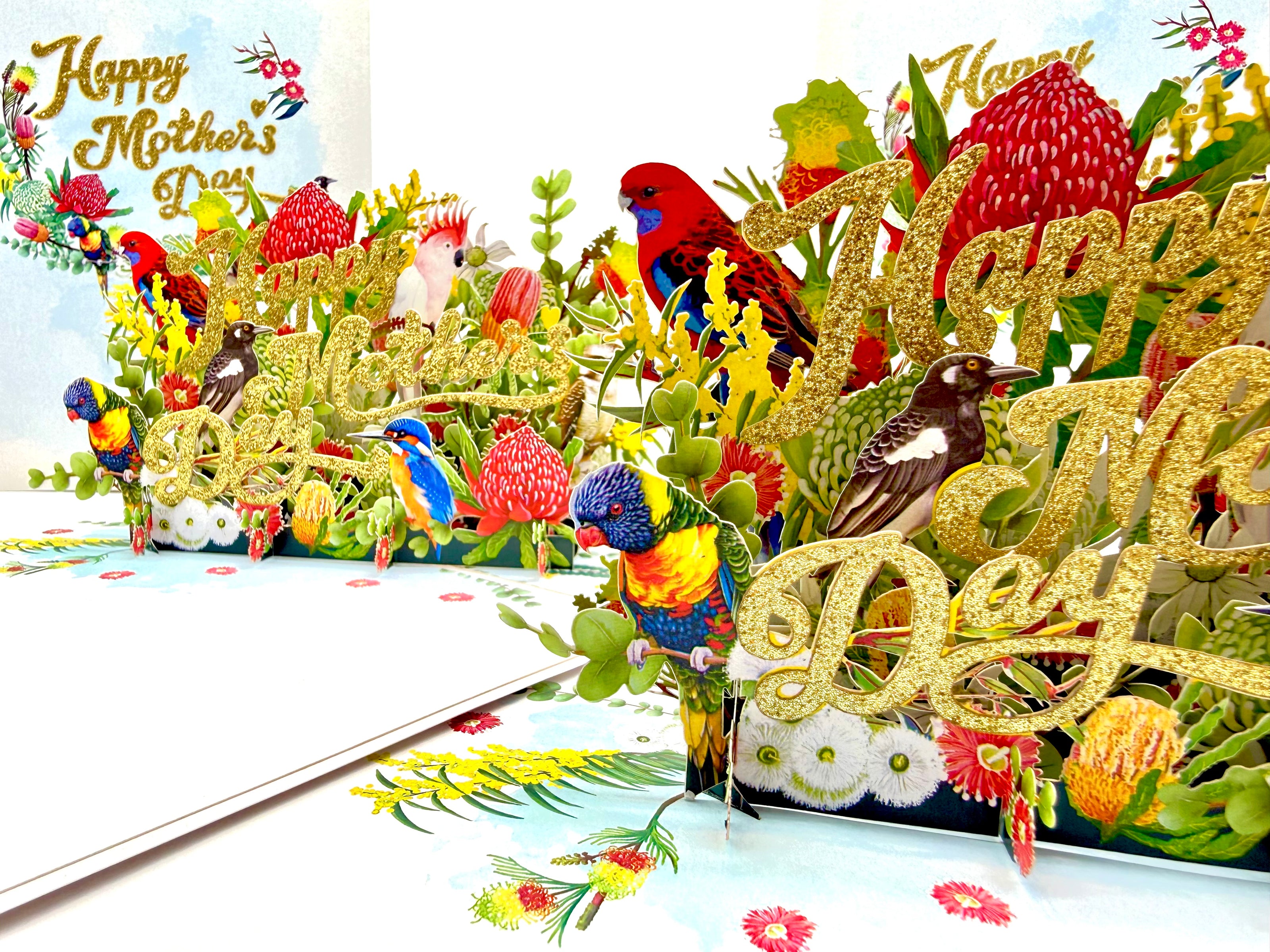 Happy Mother's Day - Australian Native Garden & Birds Origami Pop Cards 3D Pop Up Greeting Card Thank You Handmade Gift Thinking of You Happy Birthday Occasion Australiana Celebrate the Beauty and Happiness During Special Day Best Wishes Gift