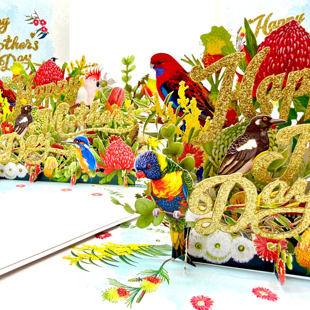 Happy Mother's Day - Australian Native Garden & Birds Origami Pop Cards 3D Pop Up Greeting Card Thank You Handmade Gift Thinking of You Happy Birthday Occasion Australiana Celebrate the Beauty and Happiness During Special Day Best Wishes Gift