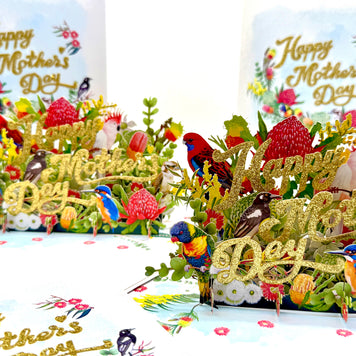 Happy Mother's Day - Australian Native Garden & Birds Origami Pop Cards 3D Pop Up Greeting Card Thank You Handmade Gift Thinking of You Happy Birthday Occasion Australiana Celebrate the Beauty and Happiness During Special Day Best Wishes Gift