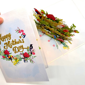 Happy Mother's Day - Australian Native Garden & Birds Origami Pop Cards 3D Pop Up Greeting Card Thank You Handmade Gift Thinking of You Happy Birthday Occasion Australiana Celebrate the Beauty and Happiness During Special Day Best Wishes Gift