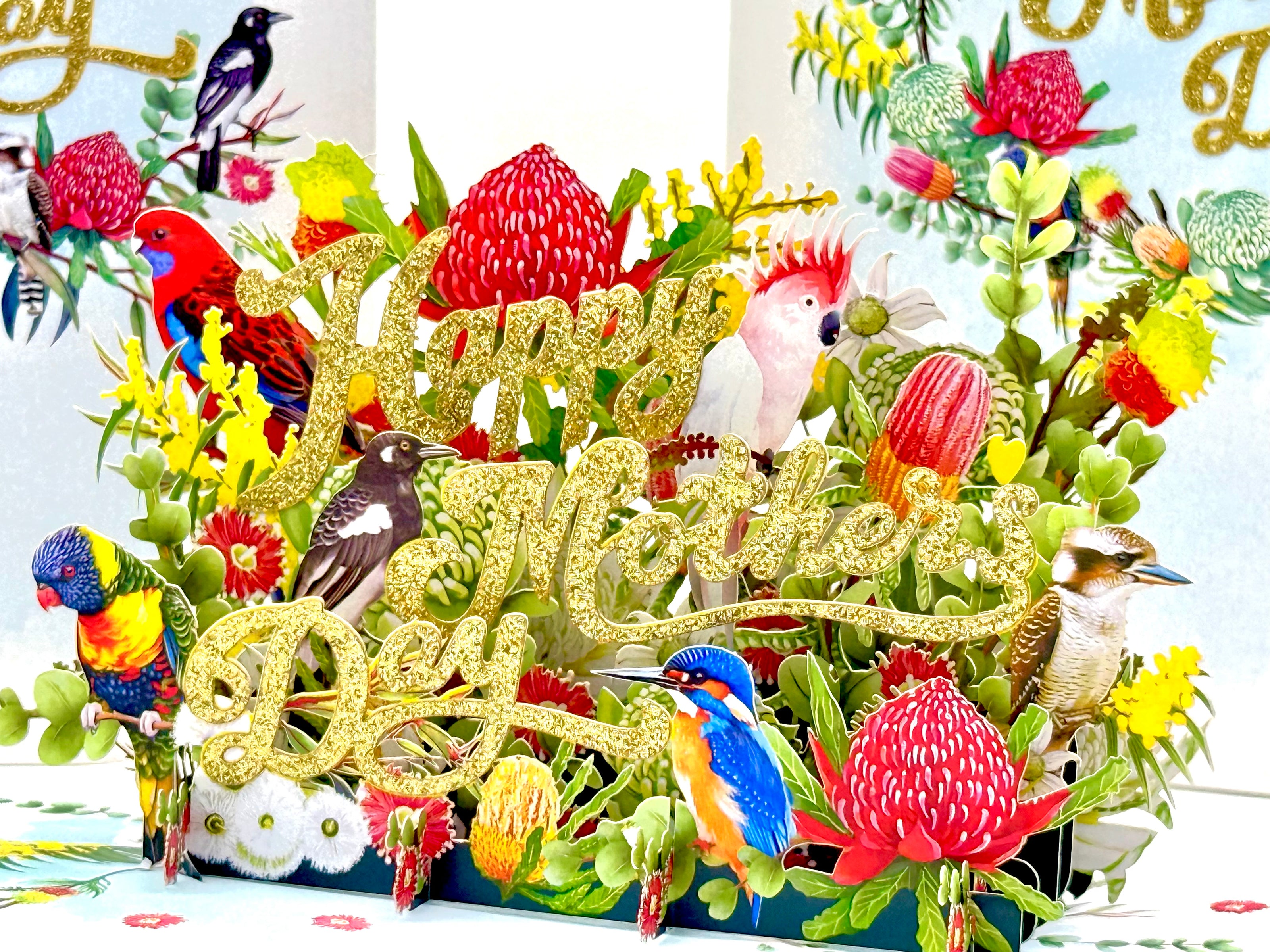 Happy Mother's Day - Australian Native Garden & Birds Origami Pop Cards 3D Pop Up Greeting Card Thank You Handmade Gift Thinking of You Happy Birthday Occasion Australiana Celebrate the Beauty and Happiness During Special Day Best Wishes Gift