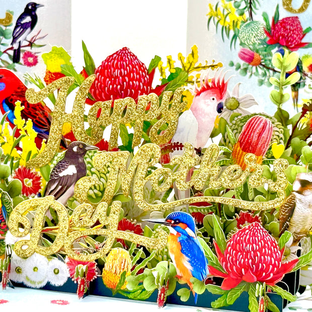 Happy Mother's Day - Australian Native Garden & Birds Origami Pop Cards 3D Pop Up Greeting Card Thank You Handmade Gift Thinking of You Happy Birthday Occasion Australiana Celebrate the Beauty and Happiness During Special Day Best Wishes Gift