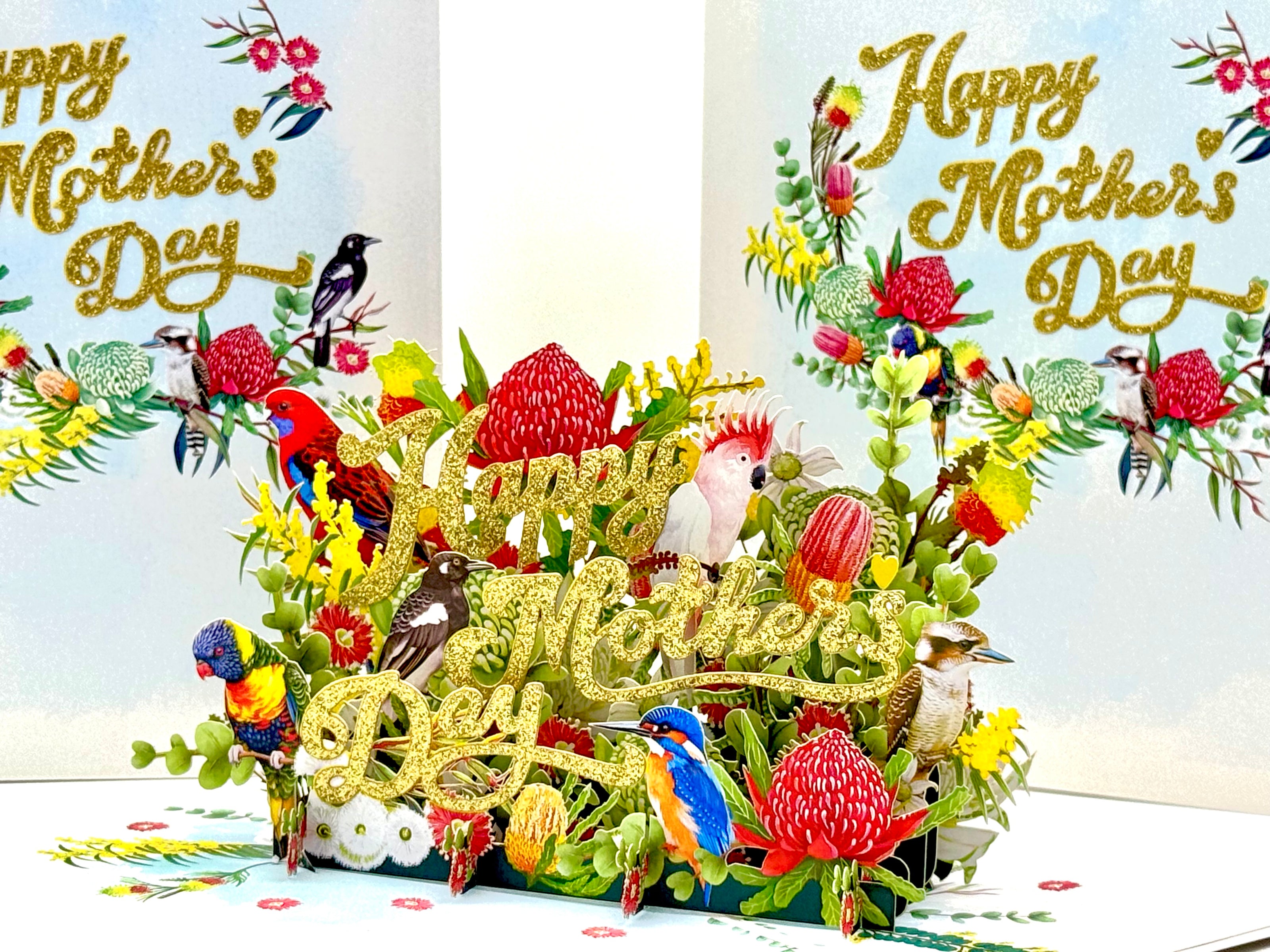 Happy Mother's Day - Australian Native Garden & Birds Origami Pop Cards 3D Pop Up Greeting Card Thank You Handmade Gift Thinking of You Happy Birthday Occasion Australiana Celebrate the Beauty and Happiness During Special Day Best Wishes Gift