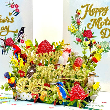 Happy Mother's Day - Australian Native Garden & Birds Origami Pop Cards 3D Pop Up Greeting Card Thank You Handmade Gift Thinking of You Happy Birthday Occasion Australiana Celebrate the Beauty and Happiness During Special Day Best Wishes Gift