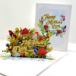 Happy Mother's Day - Australian Native Garden & Birds Origami Pop Cards 3D Pop Up Greeting Card Thank You Handmade Gift Thinking of You Happy Birthday Occasion Australiana Celebrate the Beauty and Happiness During Special Day Best Wishes Gift