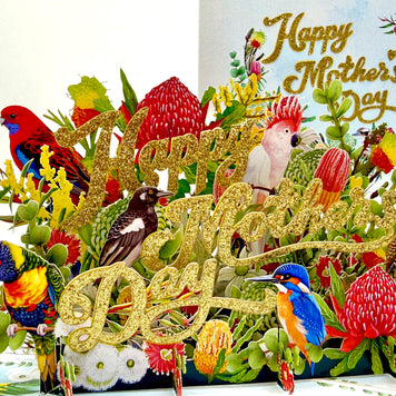 Happy Mother's Day - Australian Native Garden & Birds Origami Pop Cards 3D Pop Up Greeting Card Thank You Handmade Gift Thinking of You Happy Birthday Occasion Australiana Celebrate the Beauty and Happiness During Special Day Best Wishes Gift