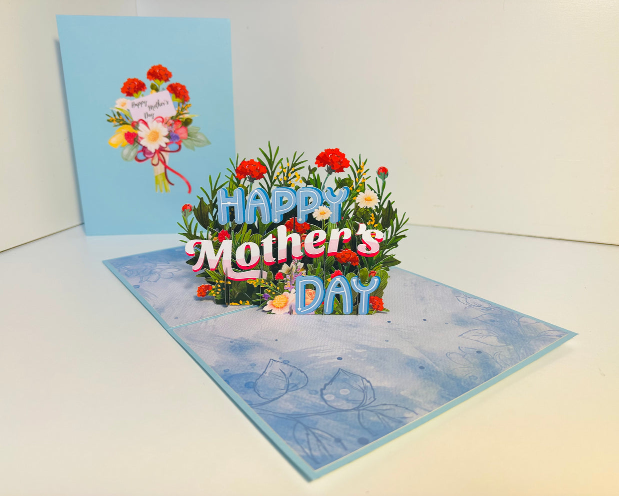 Happy Mother's Day - Baby Blue Spring Flower Garden Origami Pop Cards 3D Pop Up Greeting Card Handmade Gift for Mum Floral Blank Card Australian Made Thank You Thinking of You Mother's Day Paper Art Gift Australian Flowers Celebrate Special Mum