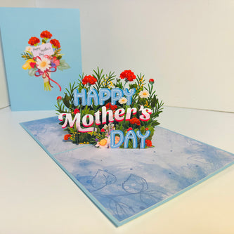 Happy Mother's Day - Baby Blue Spring Flower Garden Origami Pop Cards 3D Pop Up Greeting Card Handmade Gift for Mum Floral Blank Card Australian Made Thank You Thinking of You Mother's Day Paper Art Gift Australian Flowers Celebrate Special Mum