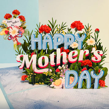 Happy Mother's Day - Baby Blue Spring Flower Garden Origami Pop Cards 3D Pop Up Greeting Card Handmade Gift for Mum Floral Blank Card Australian Made Thank You Thinking of You Mother's Day Paper Art Gift Australian Flowers Celebrate Special Mum