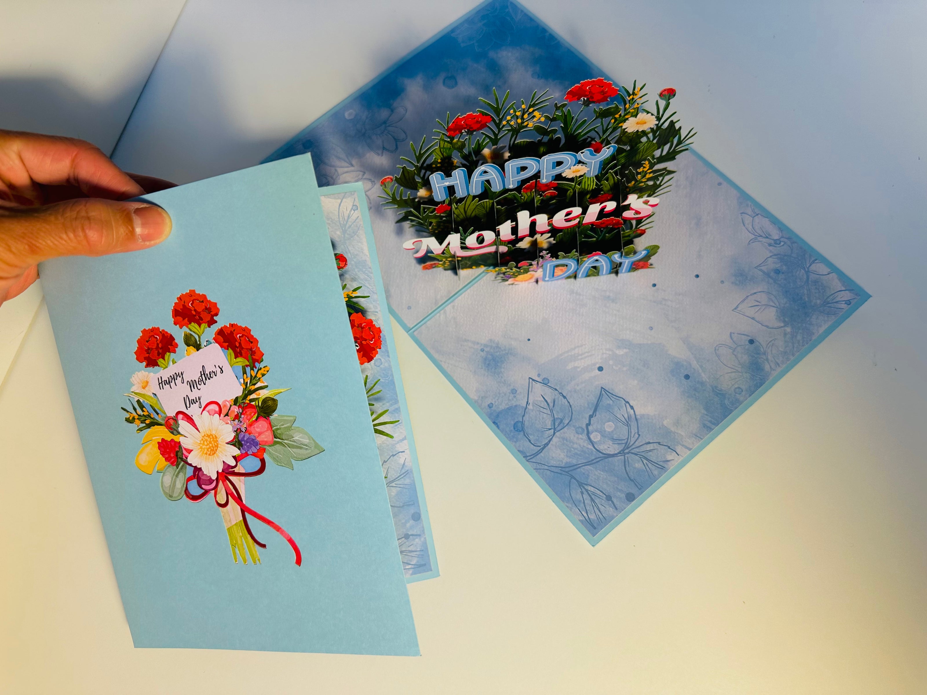 Happy Mother's Day - Baby Blue Spring Flower Garden Origami Pop Cards 3D Pop Up Greeting Card Handmade Gift for Mum Floral Blank Card Australian Made Thank You Thinking of You Mother's Day Paper Art Gift Australian Flowers Celebrate Special Mum