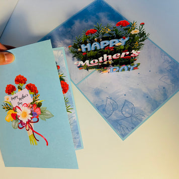 Happy Mother's Day - Baby Blue Spring Flower Garden Origami Pop Cards 3D Pop Up Greeting Card Handmade Gift for Mum Floral Blank Card Australian Made Thank You Thinking of You Mother's Day Paper Art Gift Australian Flowers Celebrate Special Mum