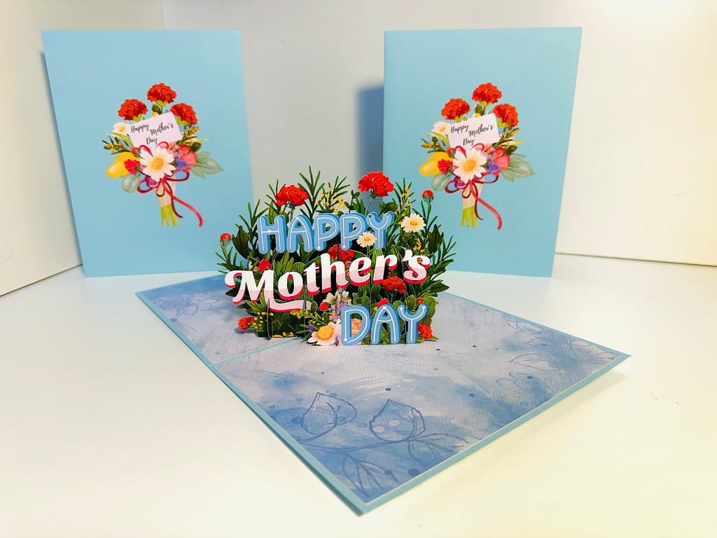 Happy Mother's Day - Baby Blue Spring Flower Garden Origami Pop Cards 3D Pop Up Greeting Card Handmade Gift for Mum Floral Blank Card Australian Made Thank You Thinking of You Mother's Day Paper Art Gift Australian Flowers Celebrate Special Mum