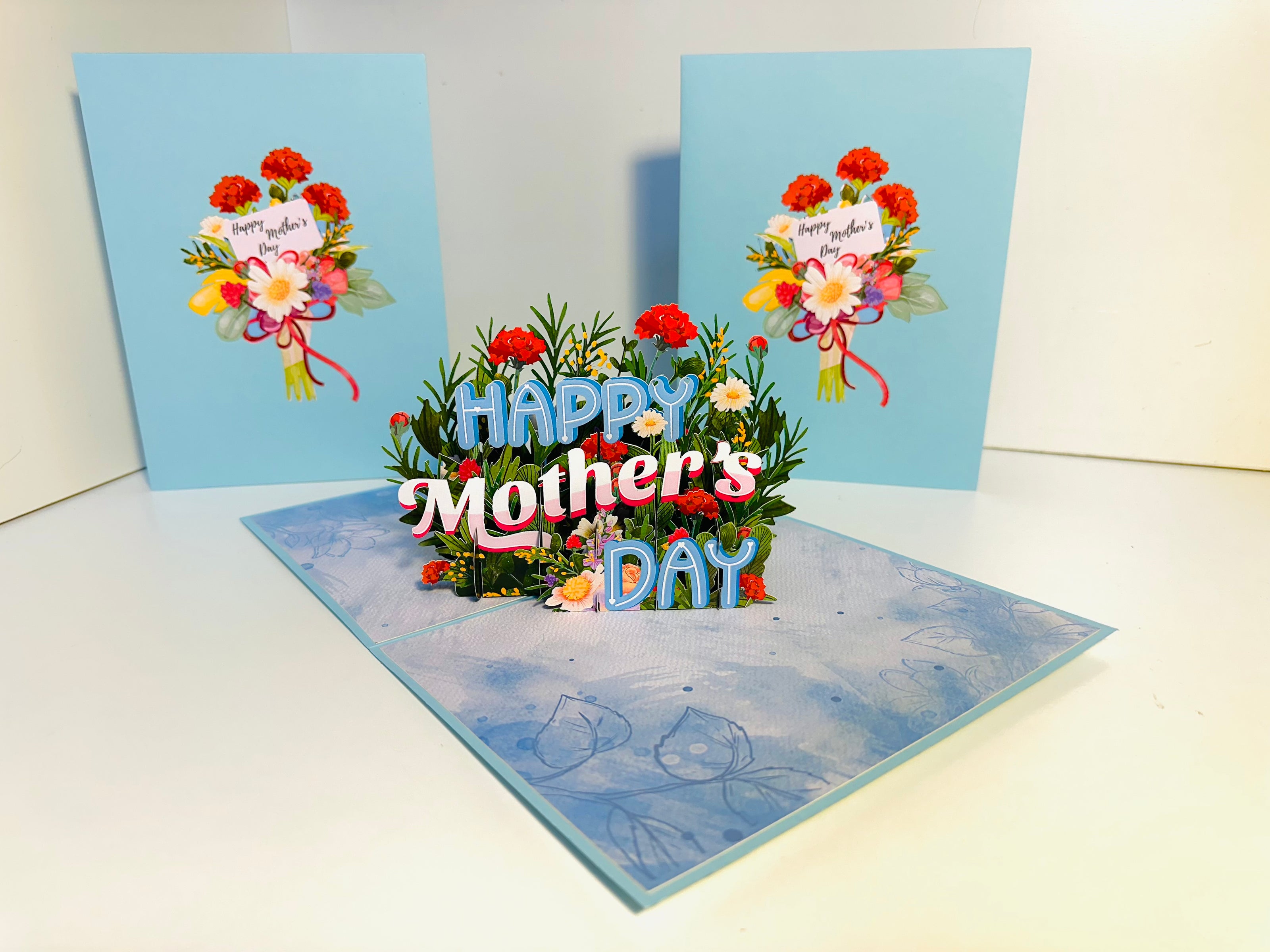 Happy Mother's Day - Baby Blue Spring Flower Garden Origami Pop Cards 3D Pop Up Greeting Card Handmade Gift for Mum Floral Blank Card Australian Made Thank You Thinking of You Mother's Day Paper Art Gift Australian Flowers Celebrate Special Mum