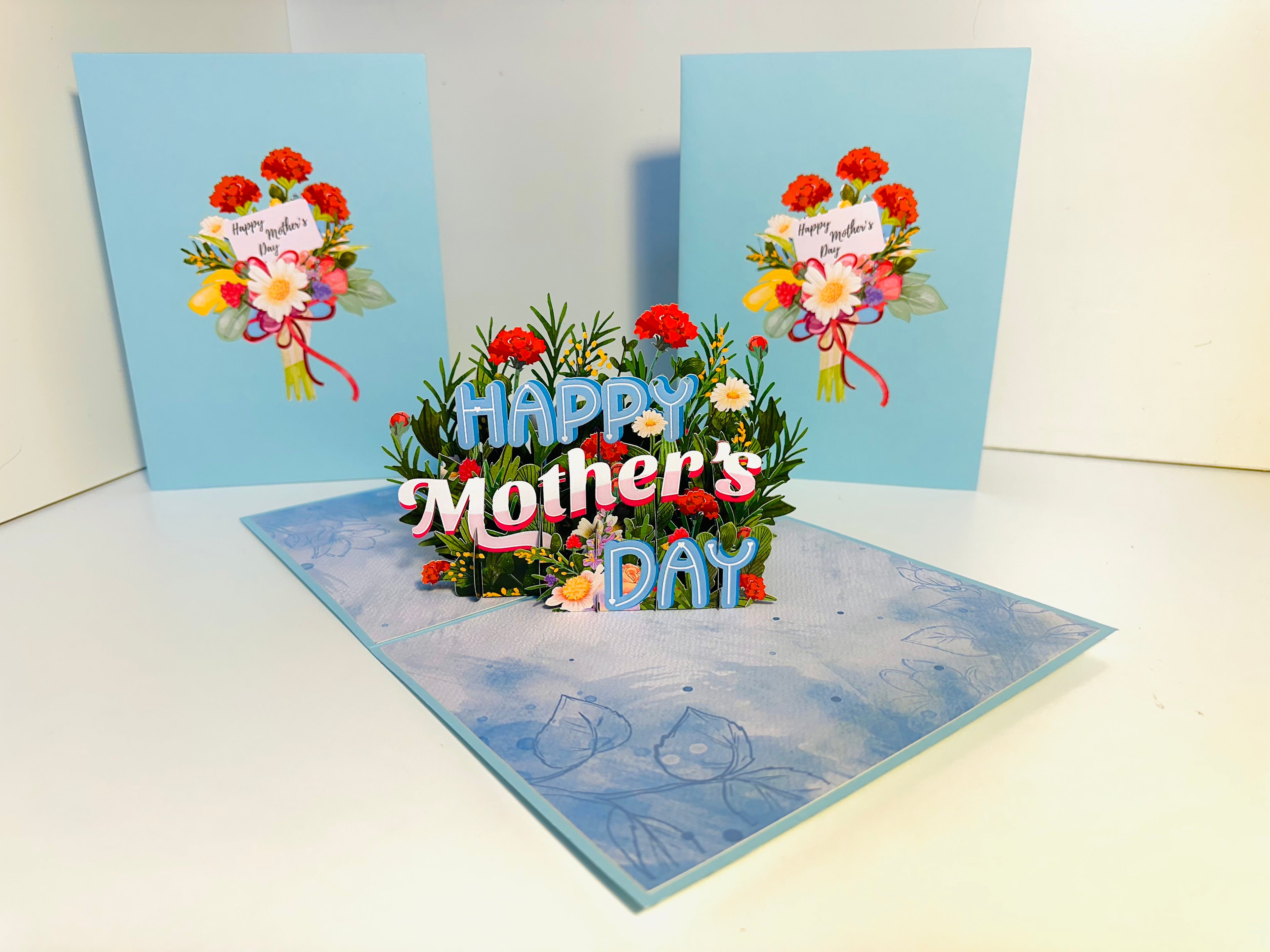 Happy Mother's Day - Baby Blue Spring Flower Garden Origami Pop Cards 3D Pop Up Greeting Card Handmade Gift for Mum Floral Blank Card Australian Made Thank You Thinking of You Mother's Day Paper Art Gift Australian Flowers Celebrate Special Mum