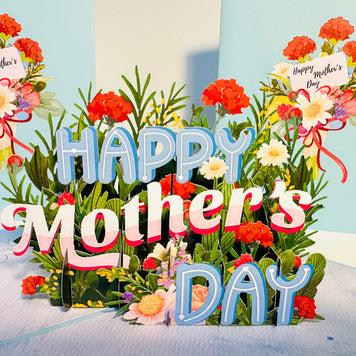Happy Mother's Day - Baby Blue Spring Flower Garden Origami Pop Cards 3D Pop Up Greeting Card Handmade Gift for Mum Floral Blank Card Australian Made Thank You Thinking of You Mother's Day Paper Art Gift Australian Flowers Celebrate Special Mum