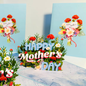 Happy Mother's Day - Baby Blue Spring Flower Garden Origami Pop Cards 3D Pop Up Greeting Card Handmade Gift for Mum Floral Blank Card Australian Made Thank You Thinking of You Mother's Day Paper Art Gift Australian Flowers Celebrate Special Mum