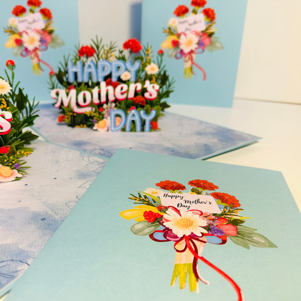 Happy Mother's Day - Baby Blue Spring Flower Garden Origami Pop Cards 3D Pop Up Greeting Card Handmade Gift for Mum Floral Blank Card Australian Made Thank You Thinking of You Mother's Day Paper Art Gift Australian Flowers Celebrate Special Mum