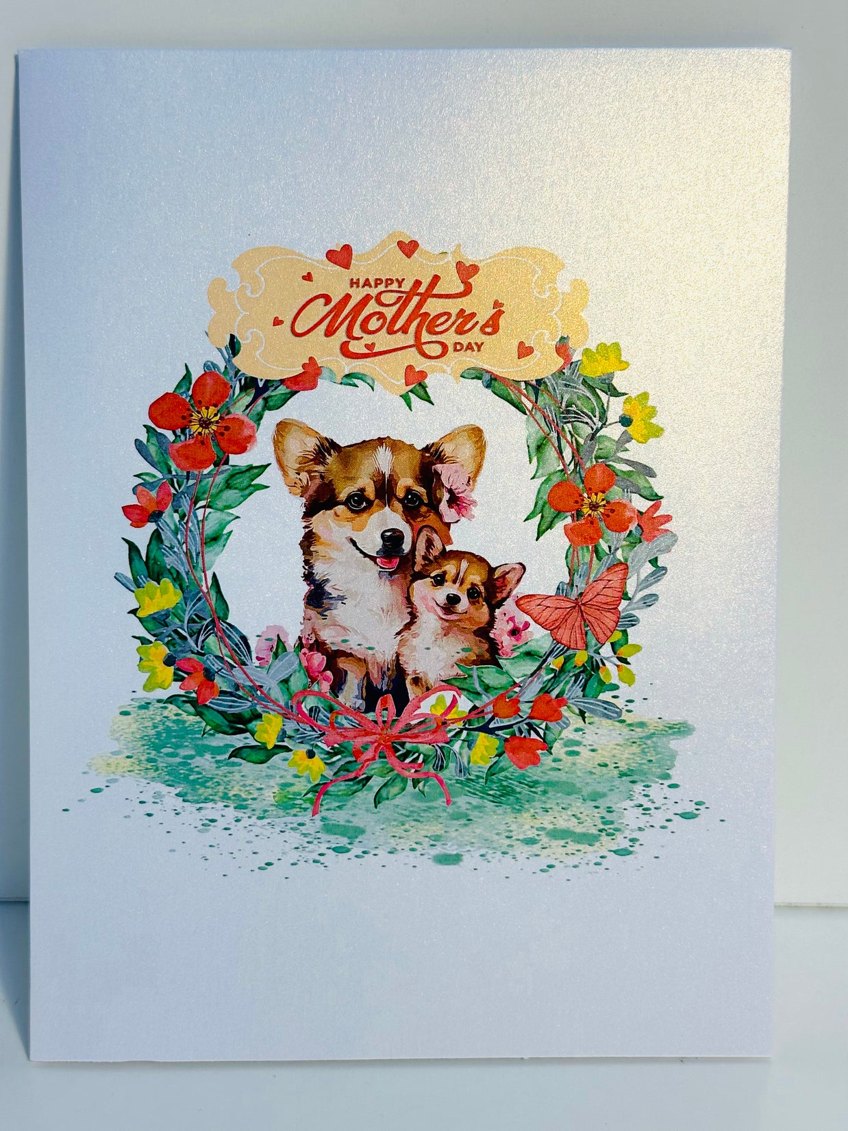 Happy Mother's Day - Mother Dog & Cute Puppy in Floral Wreath Origami Pop Cards 3D Pop Up Greeting Card Handmade Gift for Mum Floral Blank Card Australian Made Thank You Thinking of You Mother's Day Paper Art Gift Australian Flowers Celebrate Special Mum