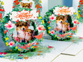 Happy Mother's Day - Mother Dog & Cute Puppy in Floral Wreath Origami Pop Cards 3D Pop Up Greeting Card Handmade Gift for Mum Floral Blank Card Australian Made Thank You Thinking of You Mother's Day Paper Art Gift Australian Flowers Celebrate Special Mum