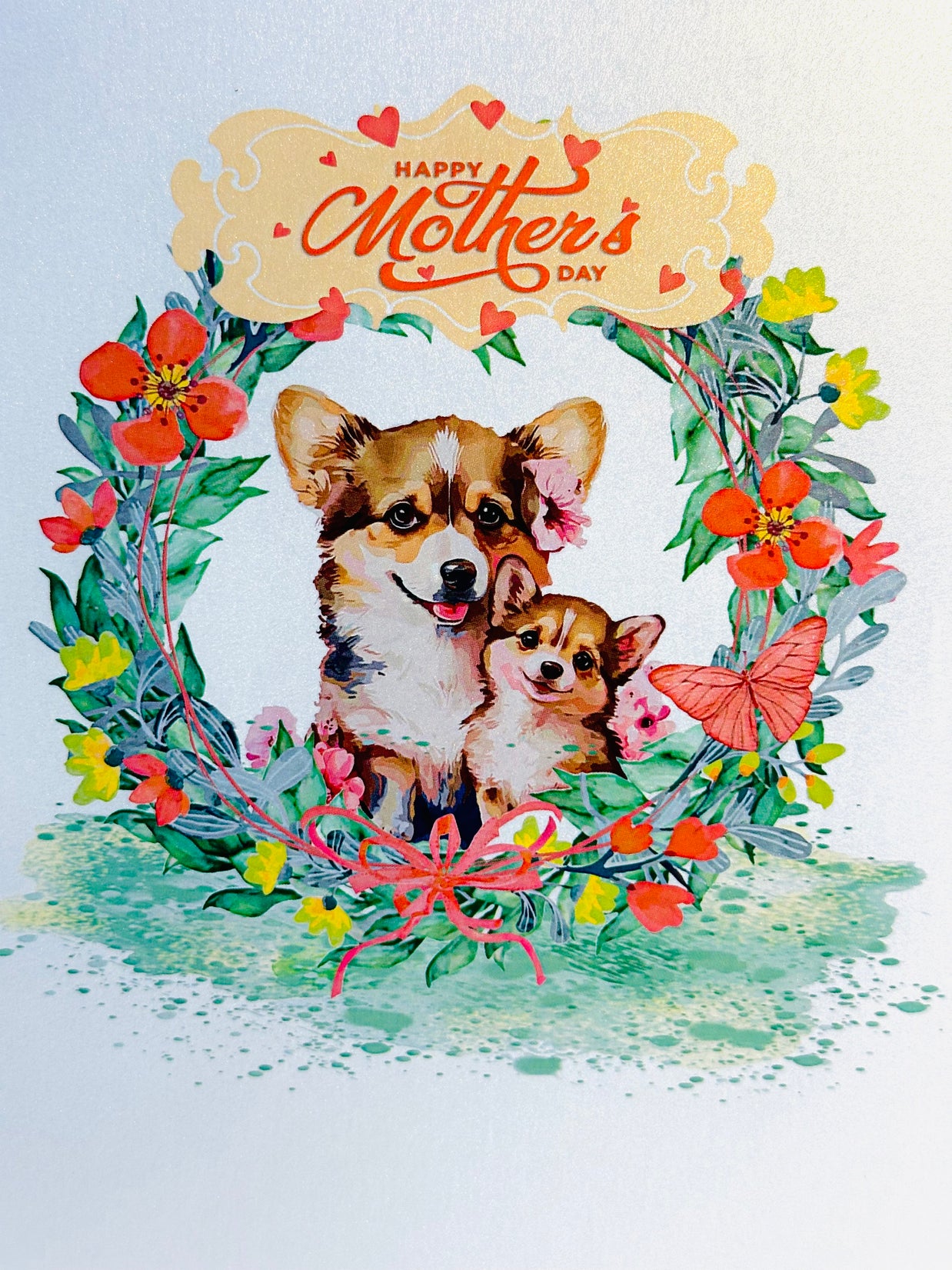 Happy Mother's Day - Mother Dog & Cute Puppy in Floral Wreath Origami Pop Cards 3D Pop Up Greeting Card Handmade Gift for Mum Floral Blank Card Australian Made Thank You Thinking of You Mother's Day Paper Art Gift Australian Flowers Celebrate Special Mum