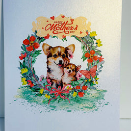 Happy Mother's Day - Mother Dog & Cute Puppy in Floral Wreath Origami Pop Cards 3D Pop Up Greeting Card Handmade Gift for Mum Floral Blank Card Australian Made Thank You Thinking of You Mother's Day Paper Art Gift Australian Flowers Celebrate Special Mum