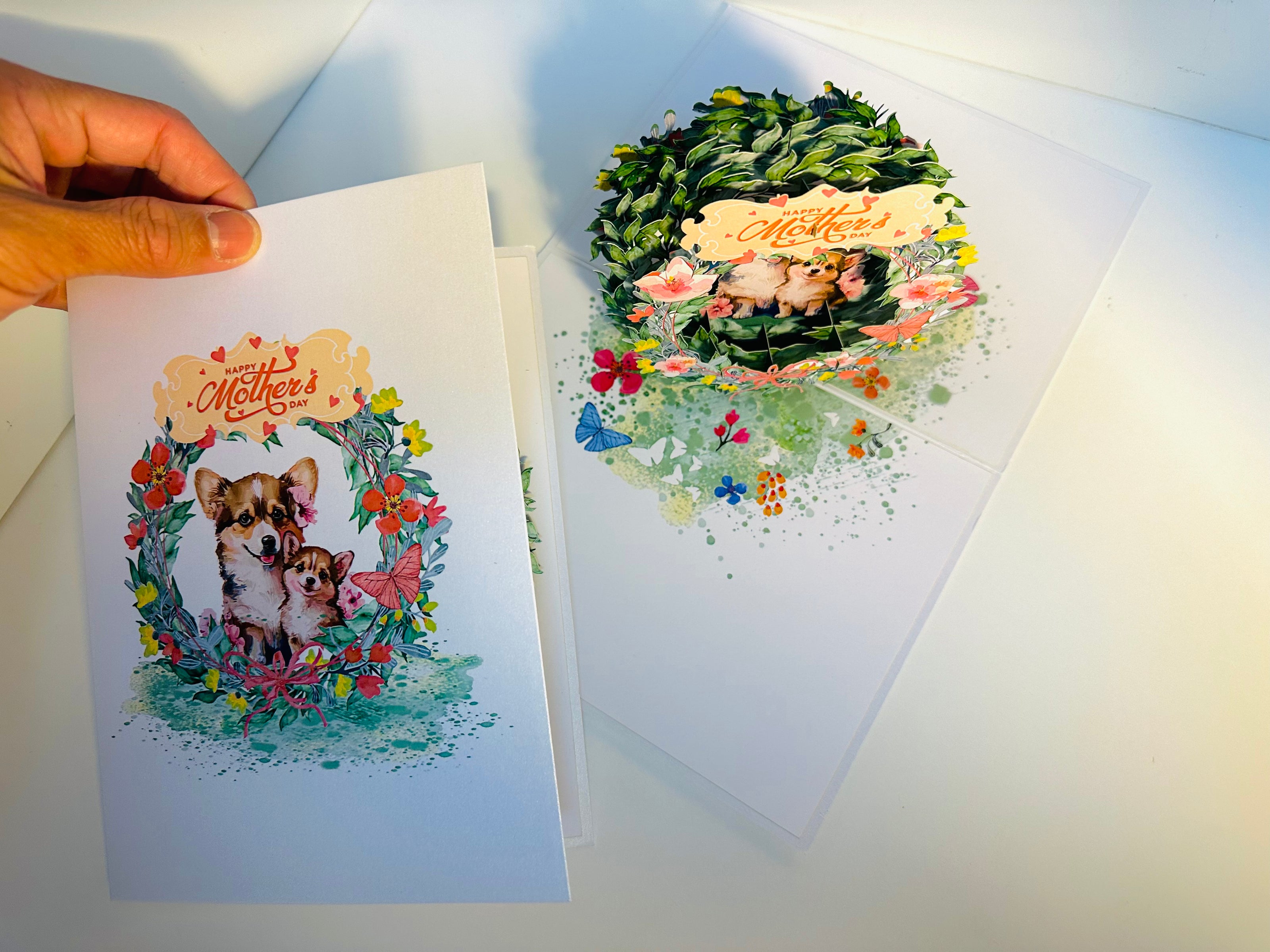 Happy Mother's Day - Mother Dog & Cute Puppy in Floral Wreath Origami Pop Cards 3D Pop Up Greeting Card Handmade Gift for Mum Floral Blank Card Australian Made Thank You Thinking of You Mother's Day Paper Art Gift Australian Flowers Celebrate Special Mum