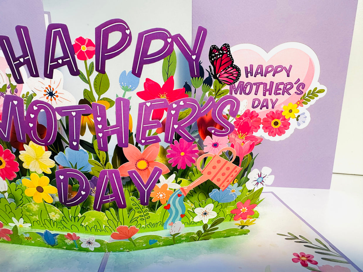Happy Mother's Day - Purple Daisy Spring Garden Origami Pop Cards 3D Pop Up Greeting Card Handmade Gift for Mum Floral Blank Card Australian Made Thank You Thinking of You Mother's Day Paper Art Gift Australian Flowers Celebrate Special Mum