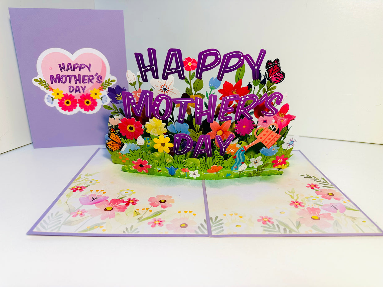 Happy Mother's Day - Purple Daisy Spring Garden Origami Pop Cards 3D Pop Up Greeting Card Handmade Gift for Mum Floral Blank Card Australian Made Thank You Thinking of You Mother's Day Paper Art Gift Australian Flowers Celebrate Special Mum