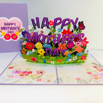 Happy Mother's Day - Purple Daisy Spring Garden Origami Pop Cards 3D Pop Up Greeting Card Handmade Gift for Mum Floral Blank Card Australian Made Thank You Thinking of You Mother's Day Paper Art Gift Australian Flowers Celebrate Special Mum