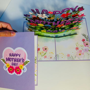 Happy Mother's Day - Purple Daisy Spring Garden Origami Pop Cards 3D Pop Up Greeting Card Handmade Gift for Mum Floral Blank Card Australian Made Thank You Thinking of You Mother's Day Paper Art Gift Australian Flowers Celebrate Special Mum