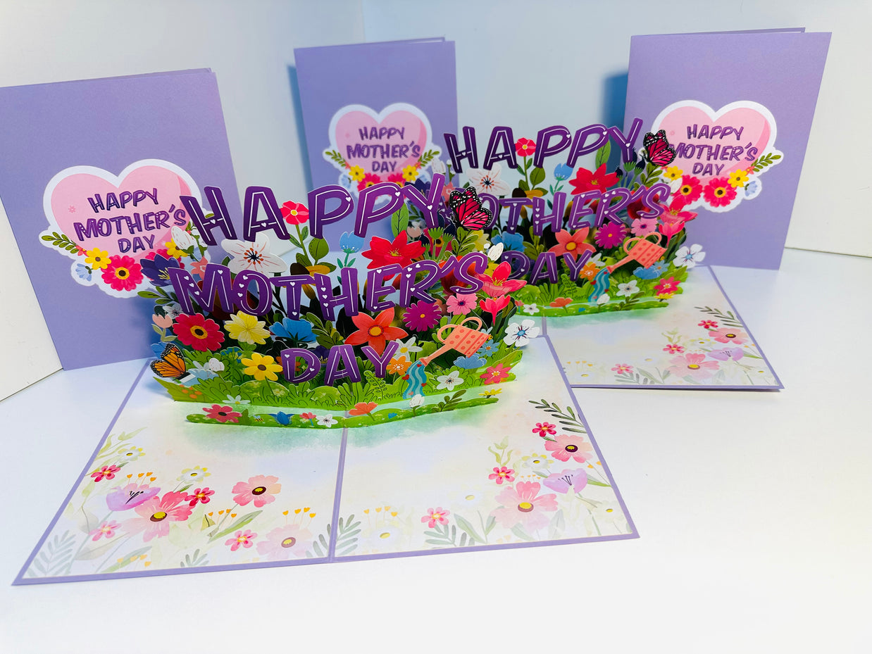Happy Mother's Day - Purple Daisy Spring Garden Origami Pop Cards 3D Pop Up Greeting Card Handmade Gift for Mum Floral Blank Card Australian Made Thank You Thinking of You Mother's Day Paper Art Gift Australian Flowers Celebrate Special Mum
