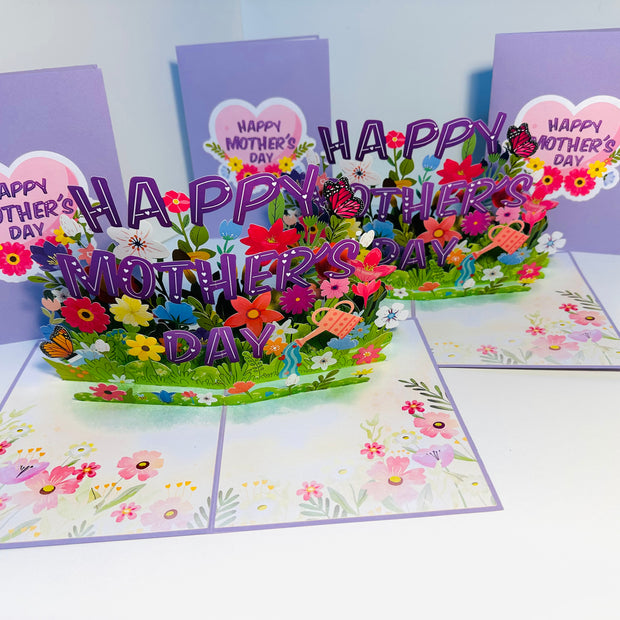 Happy Mother's Day - Purple Daisy Spring Garden Origami Pop Cards 3D Pop Up Greeting Card Handmade Gift for Mum Floral Blank Card Australian Made Thank You Thinking of You Mother's Day Paper Art Gift Australian Flowers Celebrate Special Mum