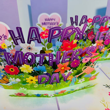 Happy Mother's Day - Purple Daisy Spring Garden Origami Pop Cards 3D Pop Up Greeting Card Handmade Gift for Mum Floral Blank Card Australian Made Thank You Thinking of You Mother's Day Paper Art Gift Australian Flowers Celebrate Special Mum