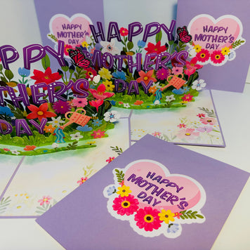 Happy Mother's Day - Purple Daisy Spring Garden Origami Pop Cards 3D Pop Up Greeting Card Handmade Gift for Mum Floral Blank Card Australian Made Thank You Thinking of You Mother's Day Paper Art Gift Australian Flowers Celebrate Special Mum