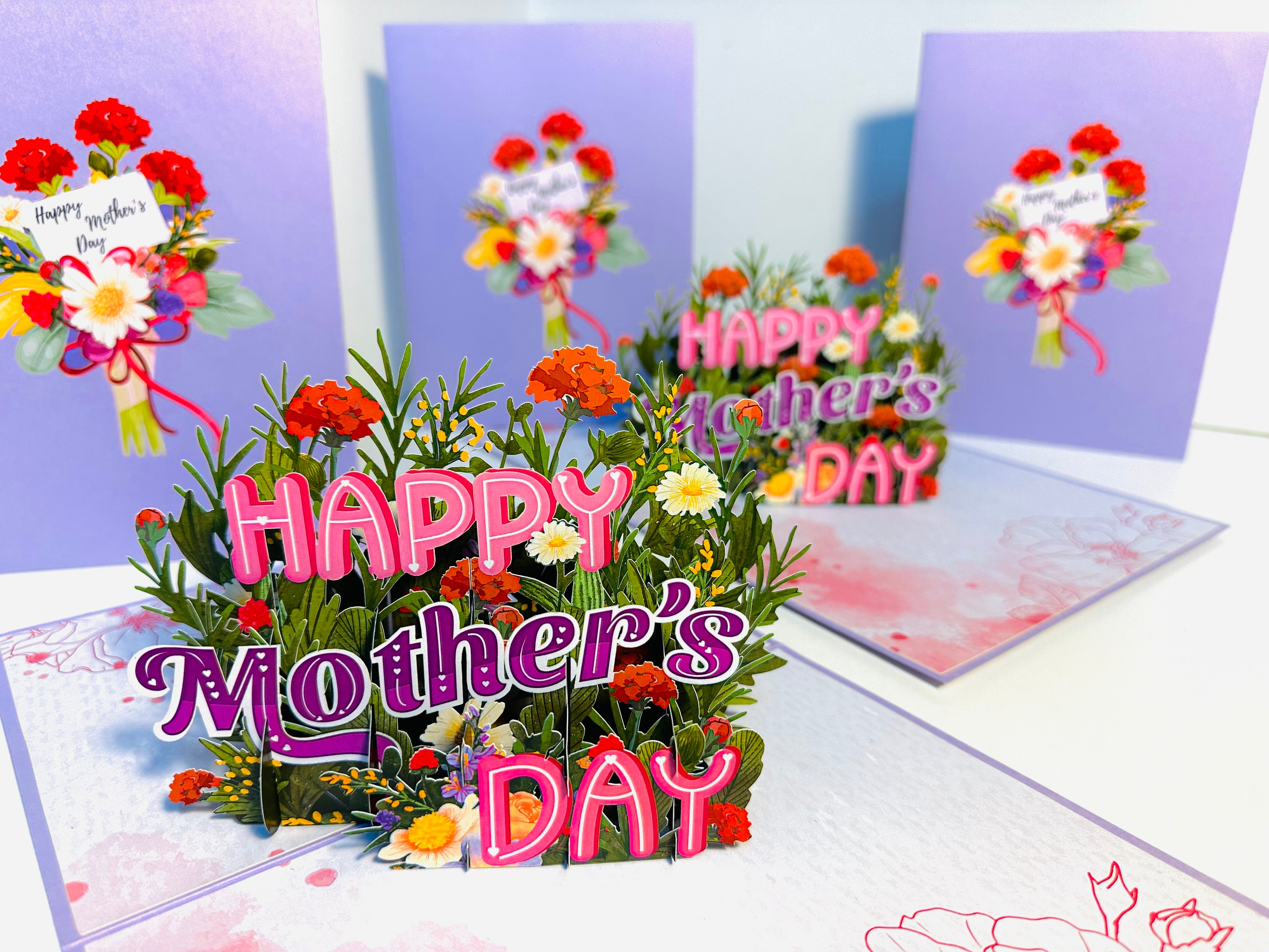 Happy Mother's Day - Purple Spring Flower Garden Origami Pop Cards 3D Pop Up Greeting Card Handmade Gift for Mum Floral Blank Card Australian Made Thank You Thinking of You Mother's Day Paper Art Gift Australian Flowers Celebrate Special Mum