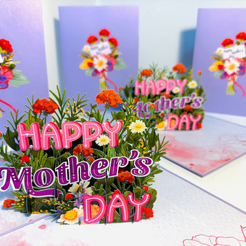 Happy Mother's Day - Purple Spring Flower Garden Origami Pop Cards 3D Pop Up Greeting Card Handmade Gift for Mum Floral Blank Card Australian Made Thank You Thinking of You Mother's Day Paper Art Gift Australian Flowers Celebrate Special Mum
