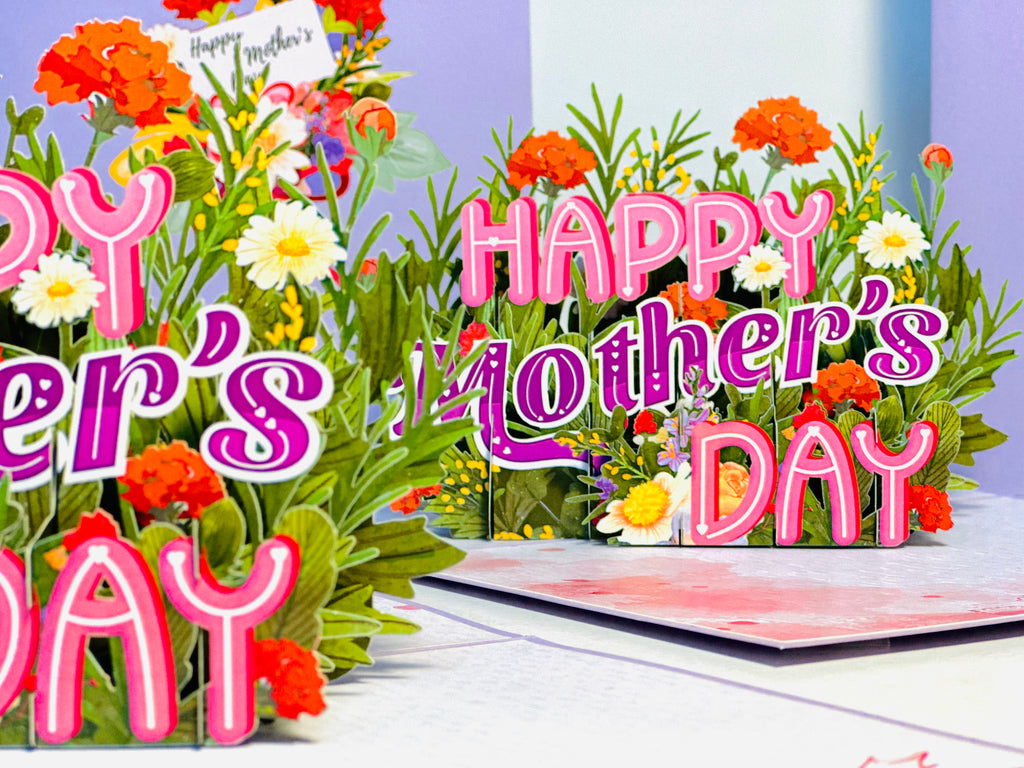Happy Mother's Day - Purple Spring Flower Garden Origami Pop Cards 3D Pop Up Greeting Card Handmade Gift for Mum Floral Blank Card Australian Made Thank You Thinking of You Mother's Day Paper Art Gift Australian Flowers Celebrate Special Mum