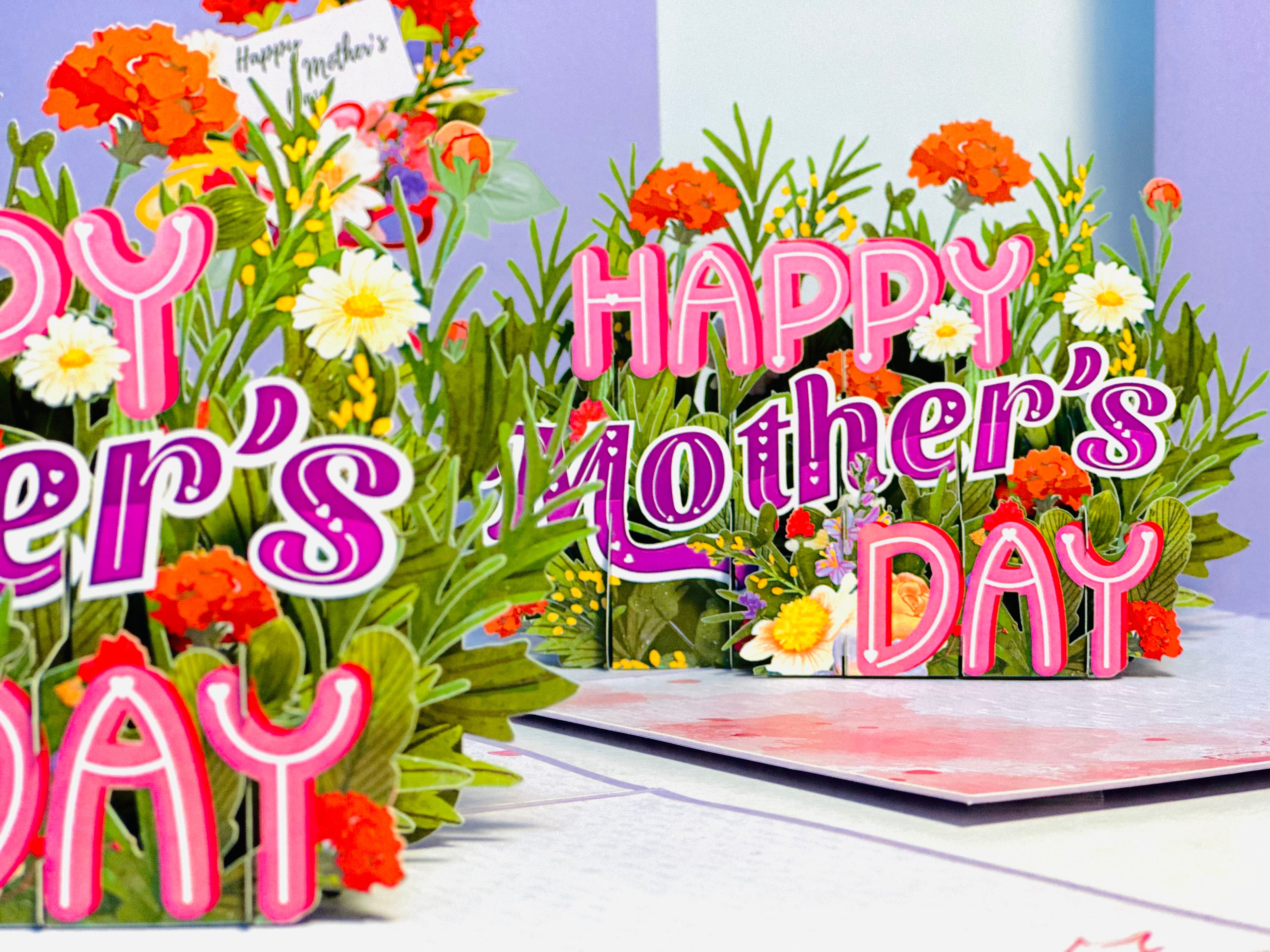 Happy Mother's Day - Purple Spring Flower Garden Origami Pop Cards 3D Pop Up Greeting Card Handmade Gift for Mum Floral Blank Card Australian Made Thank You Thinking of You Mother's Day Paper Art Gift Australian Flowers Celebrate Special Mum