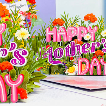 Happy Mother's Day - Purple Spring Flower Garden Origami Pop Cards 3D Pop Up Greeting Card Handmade Gift for Mum Floral Blank Card Australian Made Thank You Thinking of You Mother's Day Paper Art Gift Australian Flowers Celebrate Special Mum
