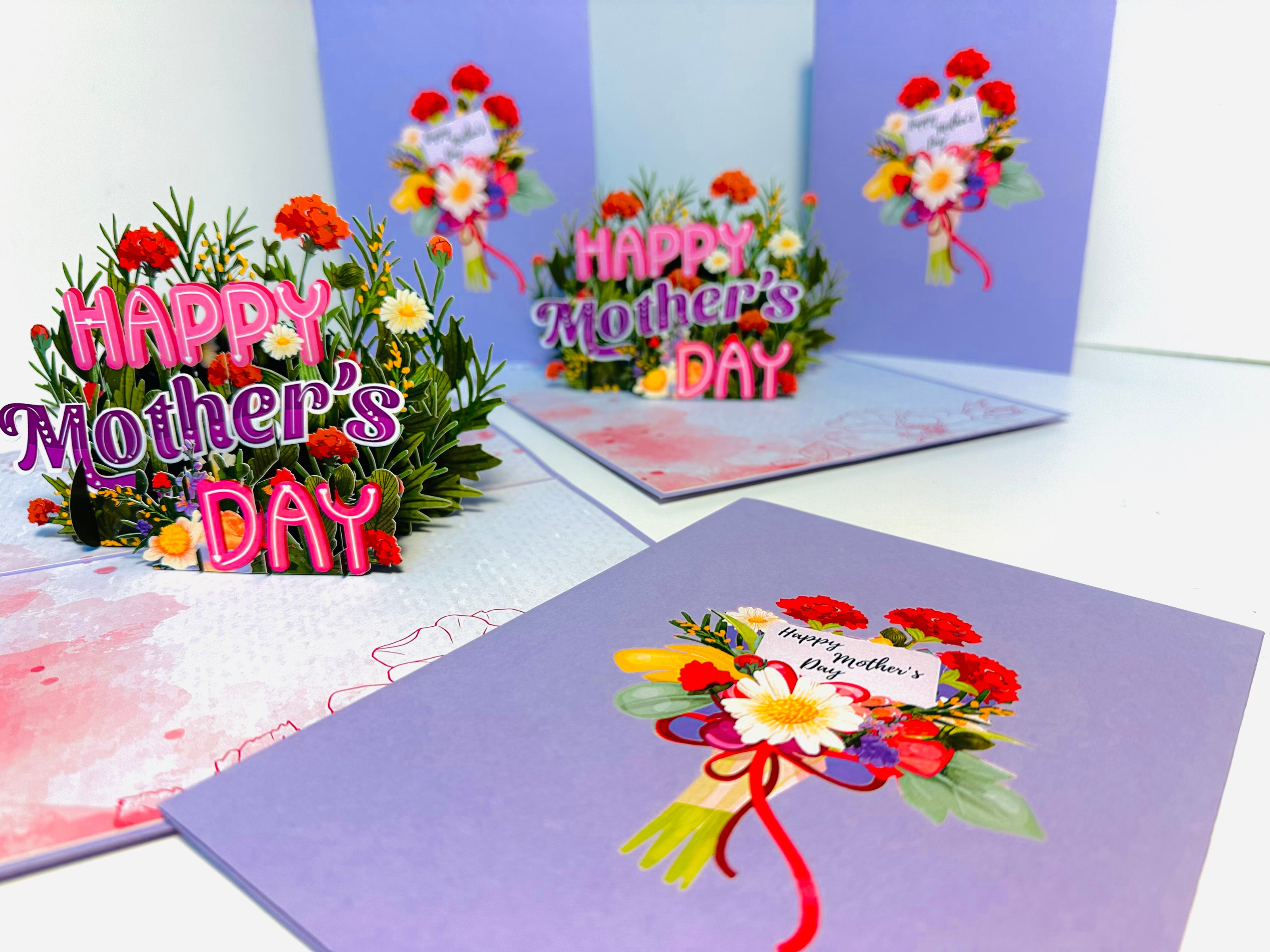 Happy Mother's Day - Purple Spring Flower Garden Origami Pop Cards 3D Pop Up Greeting Card Handmade Gift for Mum Floral Blank Card Australian Made Thank You Thinking of You Mother's Day Paper Art Gift Australian Flowers Celebrate Special Mum