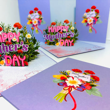 Happy Mother's Day - Purple Spring Flower Garden Origami Pop Cards 3D Pop Up Greeting Card Handmade Gift for Mum Floral Blank Card Australian Made Thank You Thinking of You Mother's Day Paper Art Gift Australian Flowers Celebrate Special Mum