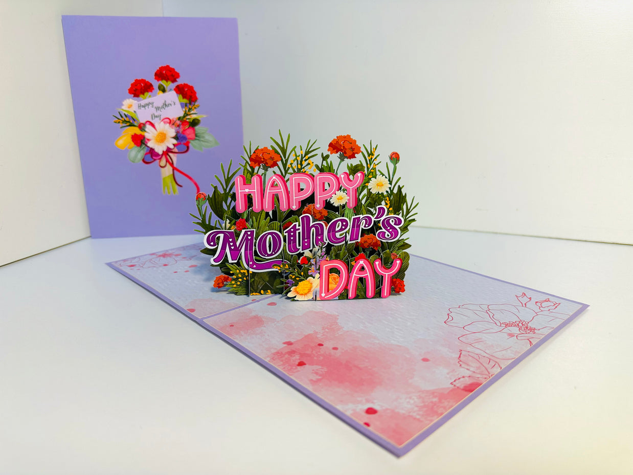 Happy Mother's Day - Purple Spring Flower Garden Origami Pop Cards 3D Pop Up Greeting Card Handmade Gift for Mum Floral Blank Card Australian Made Thank You Thinking of You Mother's Day Paper Art Gift Australian Flowers Celebrate Special Mum