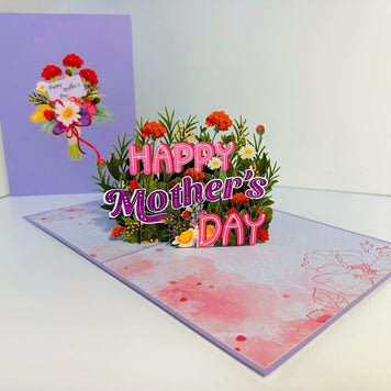 Happy Mother's Day - Purple Spring Flower Garden Origami Pop Cards 3D Pop Up Greeting Card Handmade Gift for Mum Floral Blank Card Australian Made Thank You Thinking of You Mother's Day Paper Art Gift Australian Flowers Celebrate Special Mum