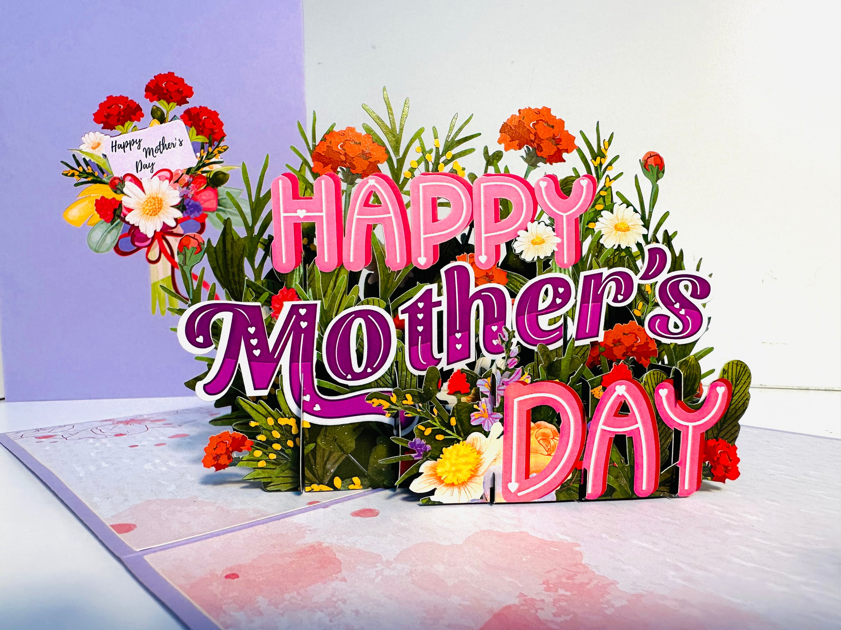 Happy Mother's Day - Purple Spring Flower Garden Origami Pop Cards 3D Pop Up Greeting Card Handmade Gift for Mum Floral Blank Card Australian Made Thank You Thinking of You Mother's Day Paper Art Gift Australian Flowers Celebrate Special Mum