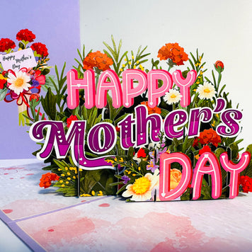Happy Mother's Day - Purple Spring Flower Garden Origami Pop Cards 3D Pop Up Greeting Card Handmade Gift for Mum Floral Blank Card Australian Made Thank You Thinking of You Mother's Day Paper Art Gift Australian Flowers Celebrate Special Mum