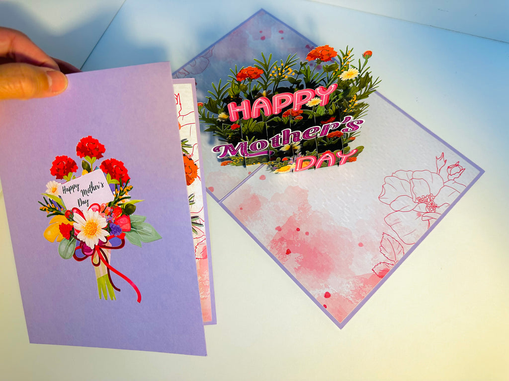 Happy Mother's Day - Purple Spring Flower Garden Origami Pop Cards 3D Pop Up Greeting Card Handmade Gift for Mum Floral Blank Card Australian Made Thank You Thinking of You Mother's Day Paper Art Gift Australian Flowers Celebrate Special Mum