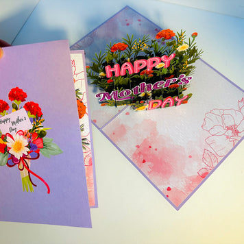 Happy Mother's Day - Purple Spring Flower Garden Origami Pop Cards 3D Pop Up Greeting Card Handmade Gift for Mum Floral Blank Card Australian Made Thank You Thinking of You Mother's Day Paper Art Gift Australian Flowers Celebrate Special Mum