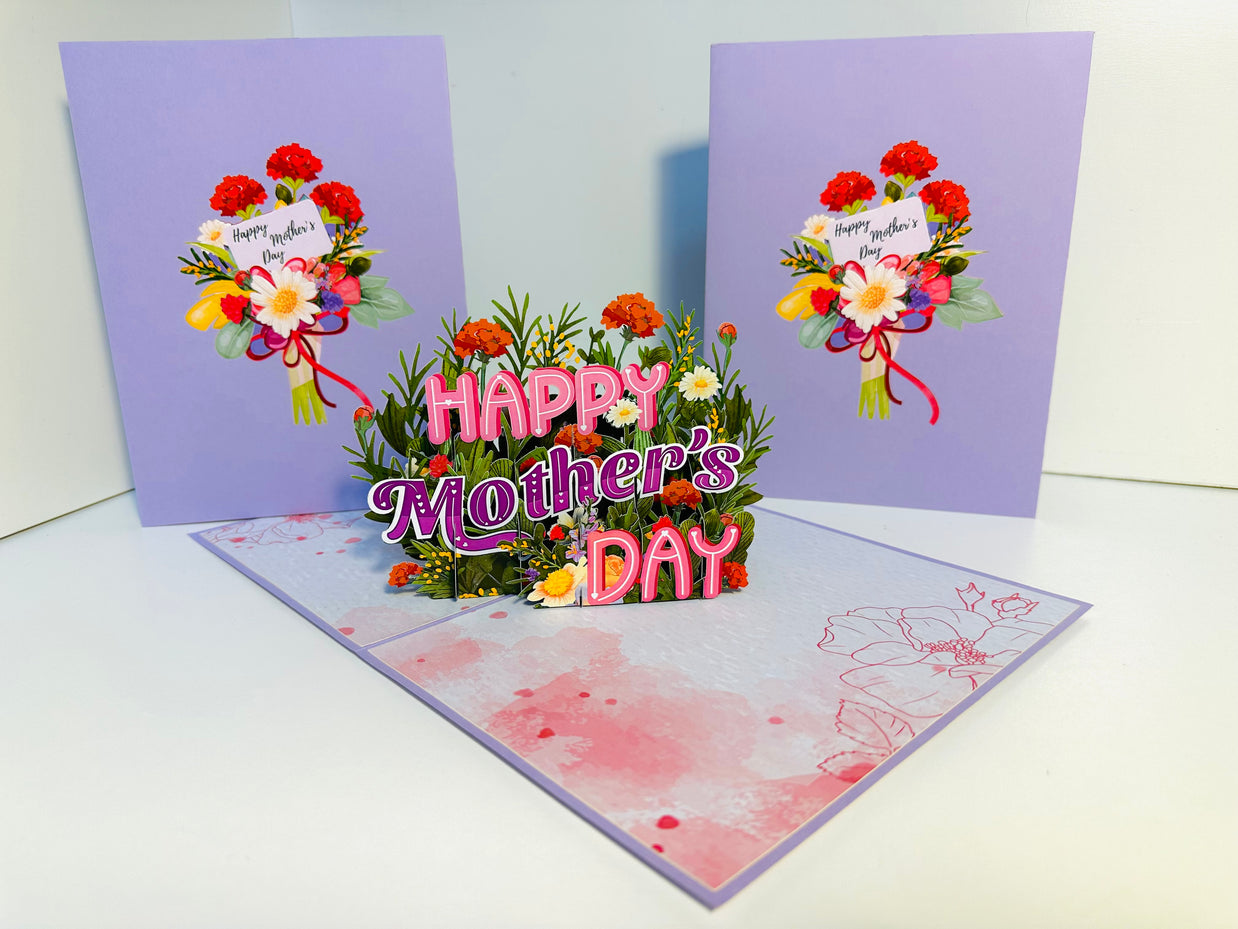 Happy Mother's Day - Purple Spring Flower Garden Origami Pop Cards 3D Pop Up Greeting Card Handmade Gift for Mum Floral Blank Card Australian Made Thank You Thinking of You Mother's Day Paper Art Gift Australian Flowers Celebrate Special Mum