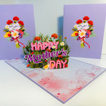 Happy Mother's Day - Purple Spring Flower Garden Origami Pop Cards 3D Pop Up Greeting Card Handmade Gift for Mum Floral Blank Card Australian Made Thank You Thinking of You Mother's Day Paper Art Gift Australian Flowers Celebrate Special Mum