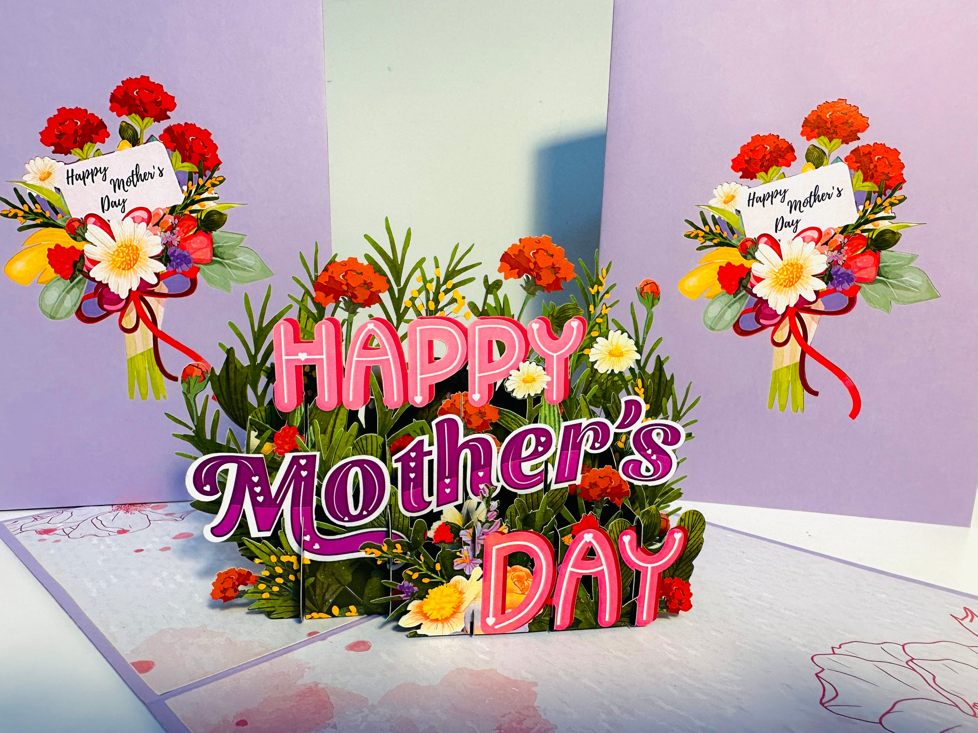 Happy Mother's Day - Purple Spring Flower Garden Origami Pop Cards 3D Pop Up Greeting Card Handmade Gift for Mum Floral Blank Card Australian Made Thank You Thinking of You Mother's Day Paper Art Gift Australian Flowers Celebrate Special Mum